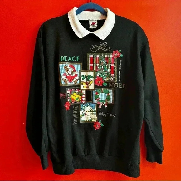 Vintage Christmas holiday sweatshirt pullover with collar size Medium - Picture 4 of 6